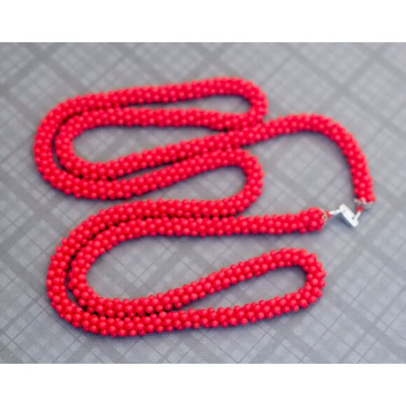 Vintage Boho Red Beaded Necklace 48 Inches by Germany G20 - Picture 4 of 5